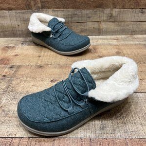 Vionic Believe Faux Fur Blue Womens Comfort Slip on Shoes Size 8